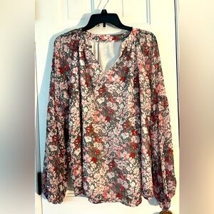 NWOT SHEWIN Floral Boho Lantern Sleeve V-Neck Blouses for Women. Size: XL